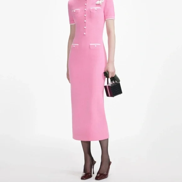 self-portrait Pink Crochet Flower Knit Midi Dress Size: XS - MSRP $595 -  NWT - threedaughtersproperties.com